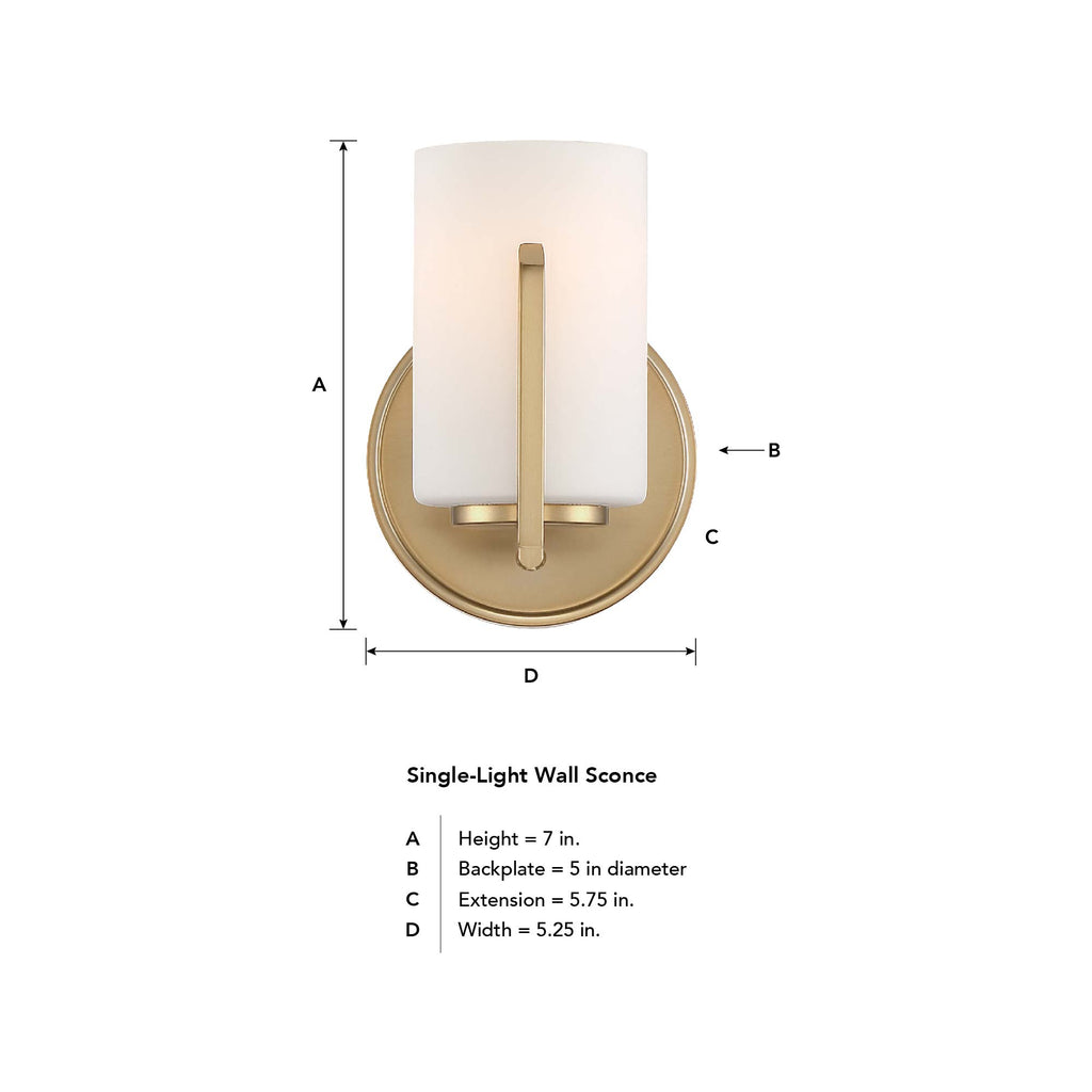 Elara 5.25 in. 1-Light Brushed Gold Retro Wall Sconce with Etched Glass Shade for Living Rooms