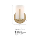 Elara 5.25 in. 1-Light Brushed Gold Retro Wall Sconce with Etched Glass Shade for Living Rooms