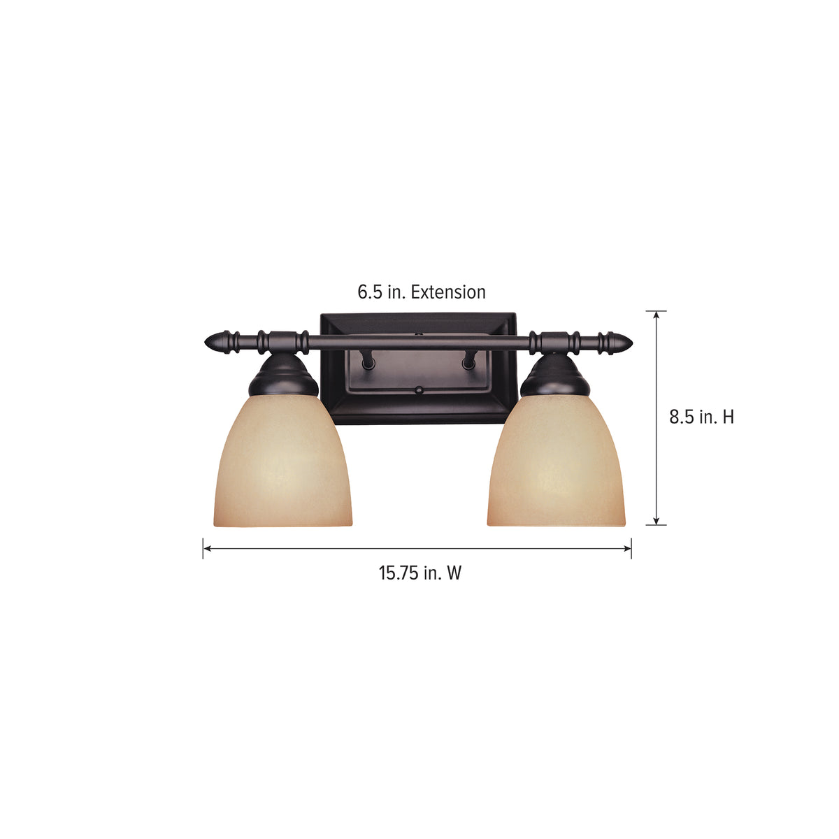 Apollo 15.75 in. 2-Light Oil Rubbed Bronze Modern Vanity Light with Amber Sandstone Glass Shades for Bathrooms