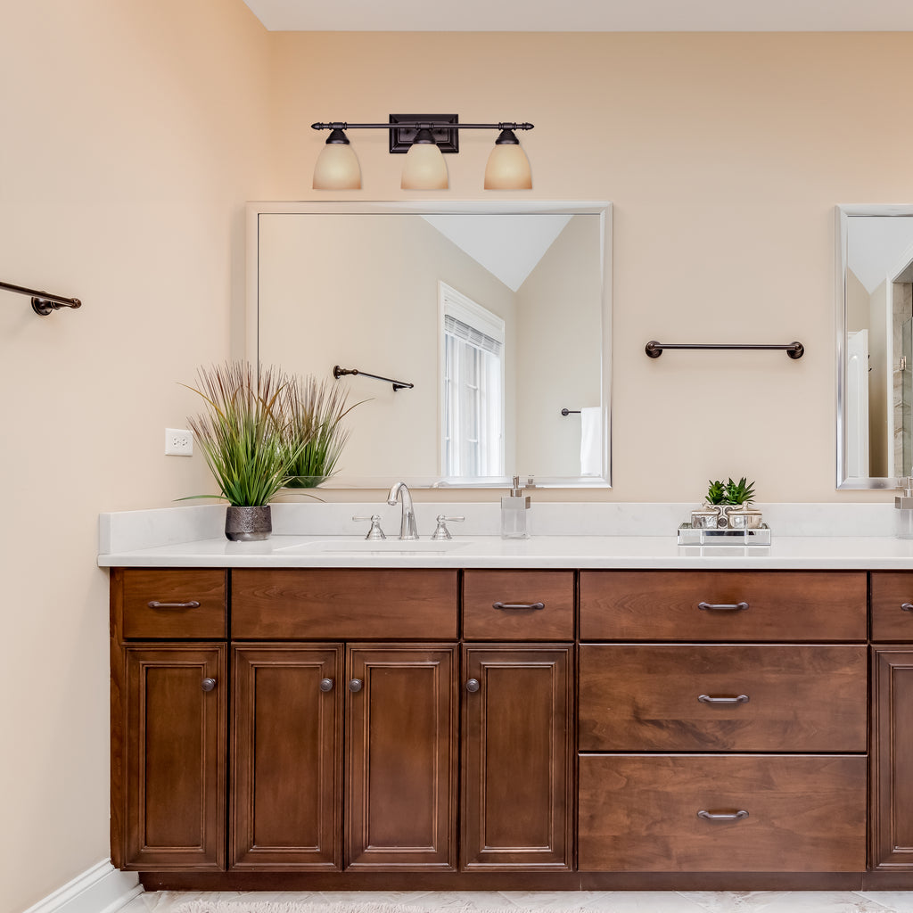 Apollo 23.75 in. 3-Light Oil Rubbed Bronze Modern Vanity Light with Alabaster Glass Shades for Bathrooms