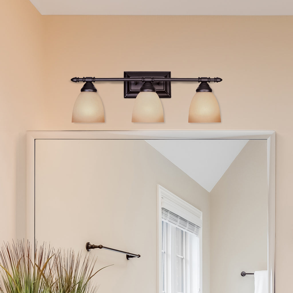 Apollo 23.75 in. 3-Light Oil Rubbed Bronze Modern Vanity Light with Alabaster Glass Shades for Bathrooms