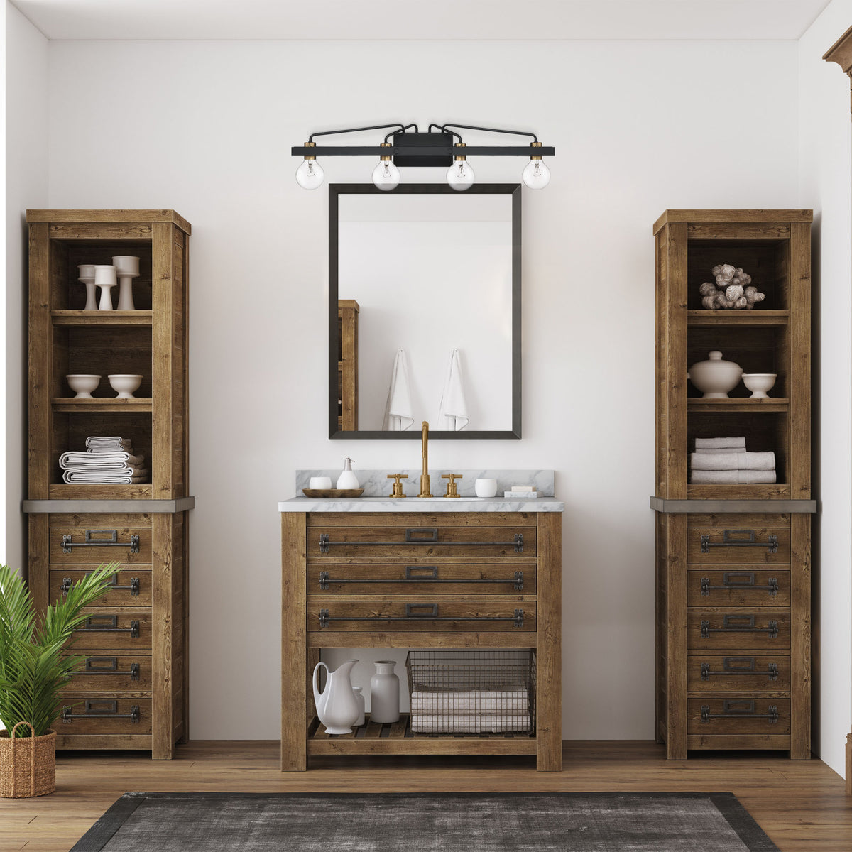 Ravella 33.25 in. 4-Light Black Industrial Vanity Light for Bathrooms
