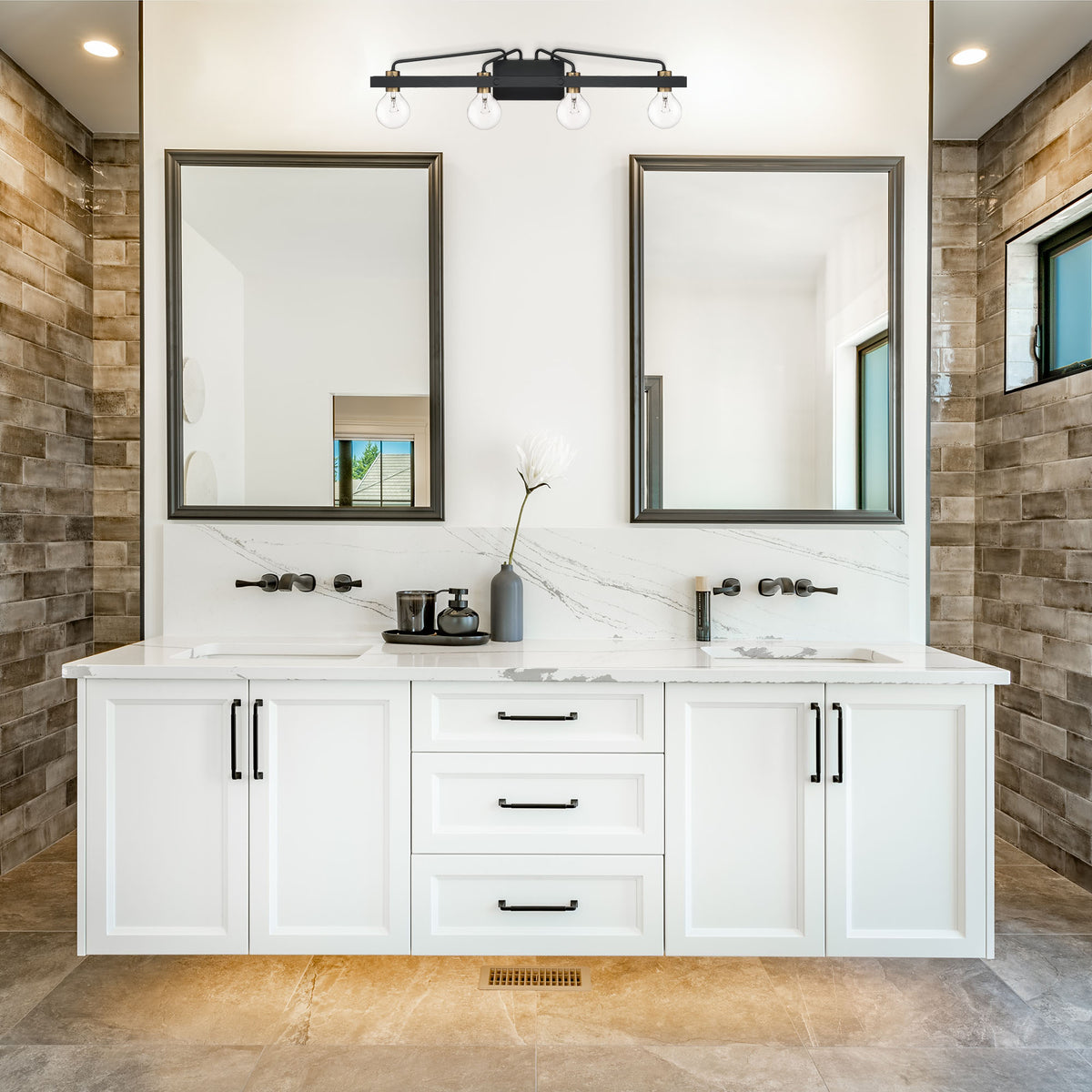 Ravella 33.25 in. 4-Light Black Industrial Vanity Light for Bathrooms