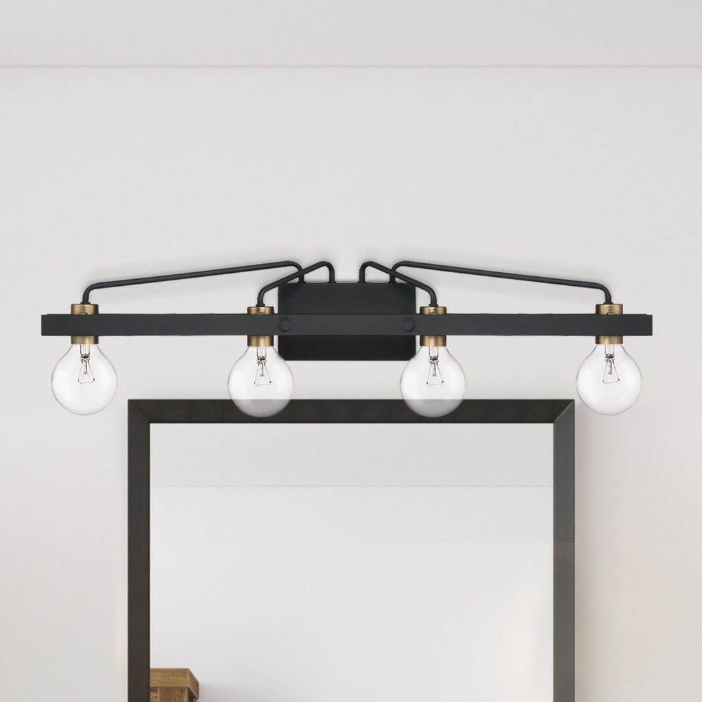 Ravella 33.25 in. 4-Light Black Industrial Vanity Light for Bathrooms