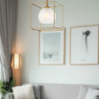 Cowen 10 in. 1-Light Brushed Gold Mid-century Entryway Semi-Flush Mount with Etched Glass Shade