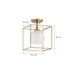 Cowen 10 in. 1-Light Brushed Gold Mid-century Entryway Semi-Flush Mount with Etched Glass Shade