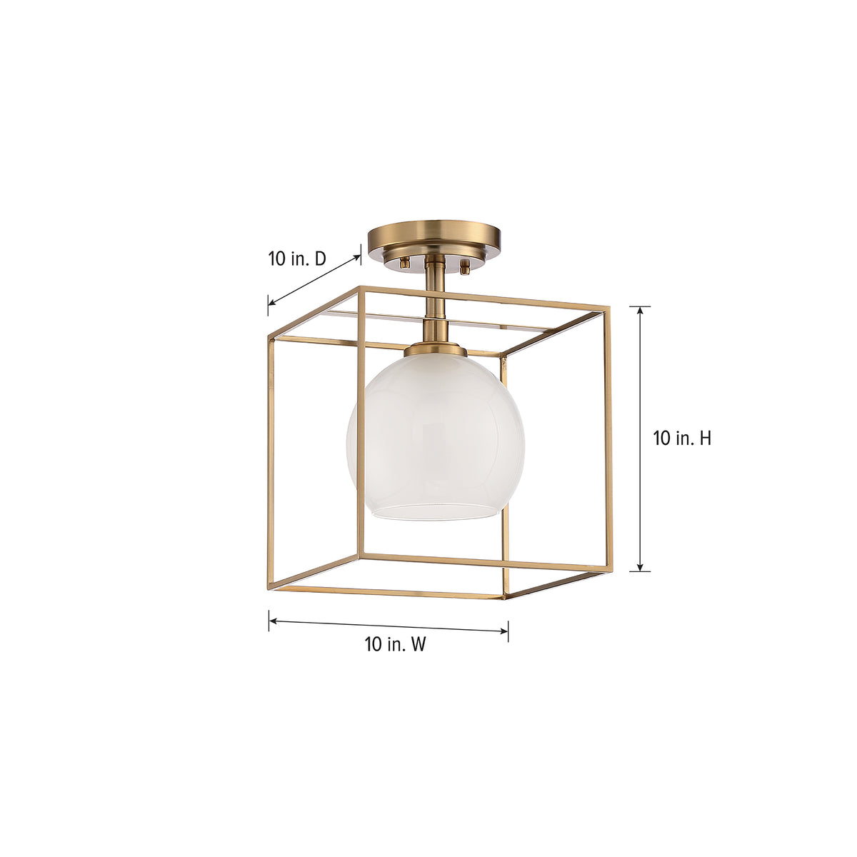 Cowen 10 in. 1-Light Brushed Gold Mid-century Entryway Semi-Flush Mount with Etched Glass Shade