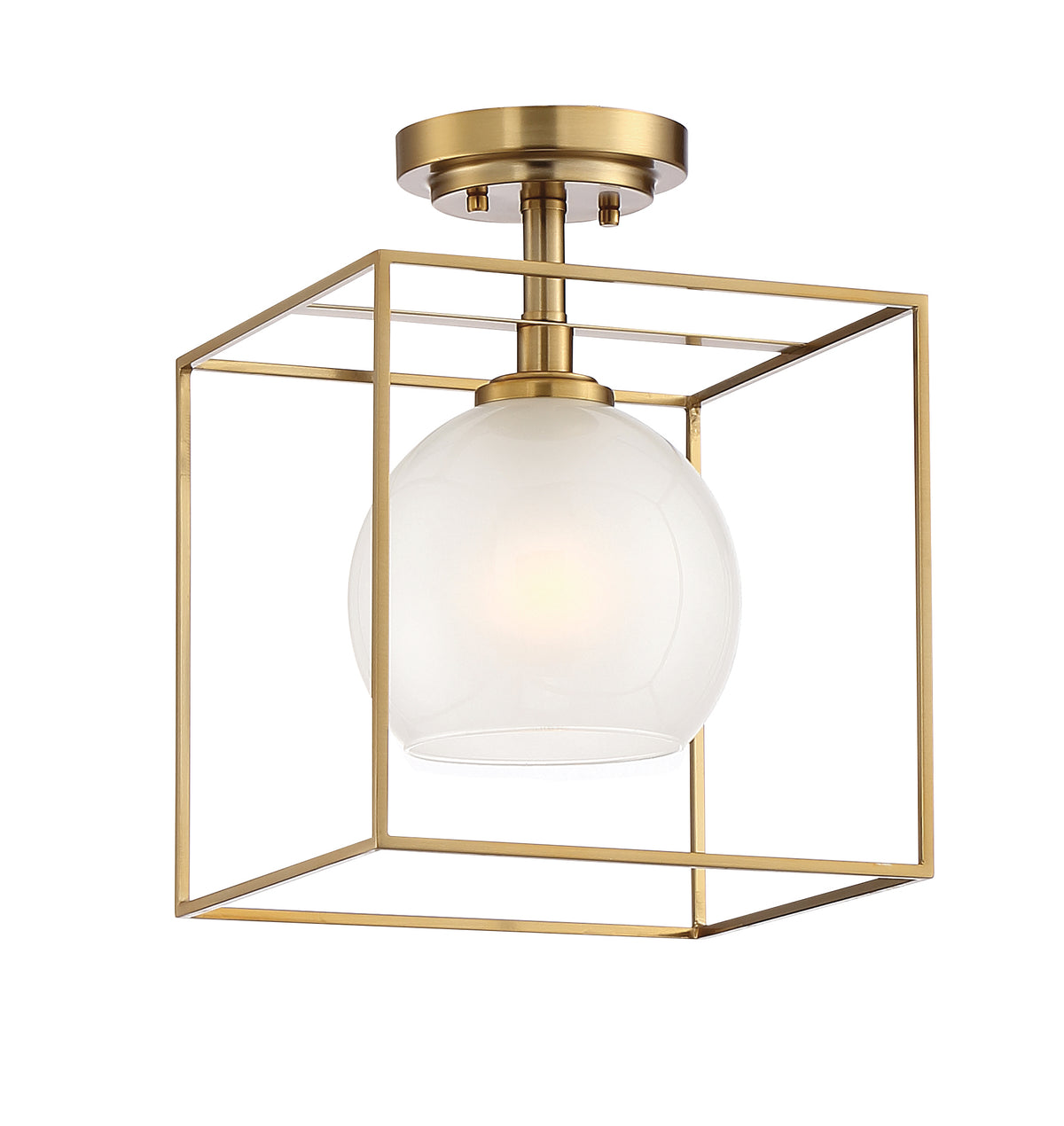 Cowen 10 in. 1-Light Brushed Gold Mid-century Entryway Semi-Flush Mount with Etched Glass Shade