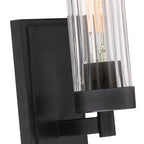 Braden 4.5 in. 1-Light Iron Graphite Modern Wall Sconce with Clear Striated Glass Shade for Living Rooms