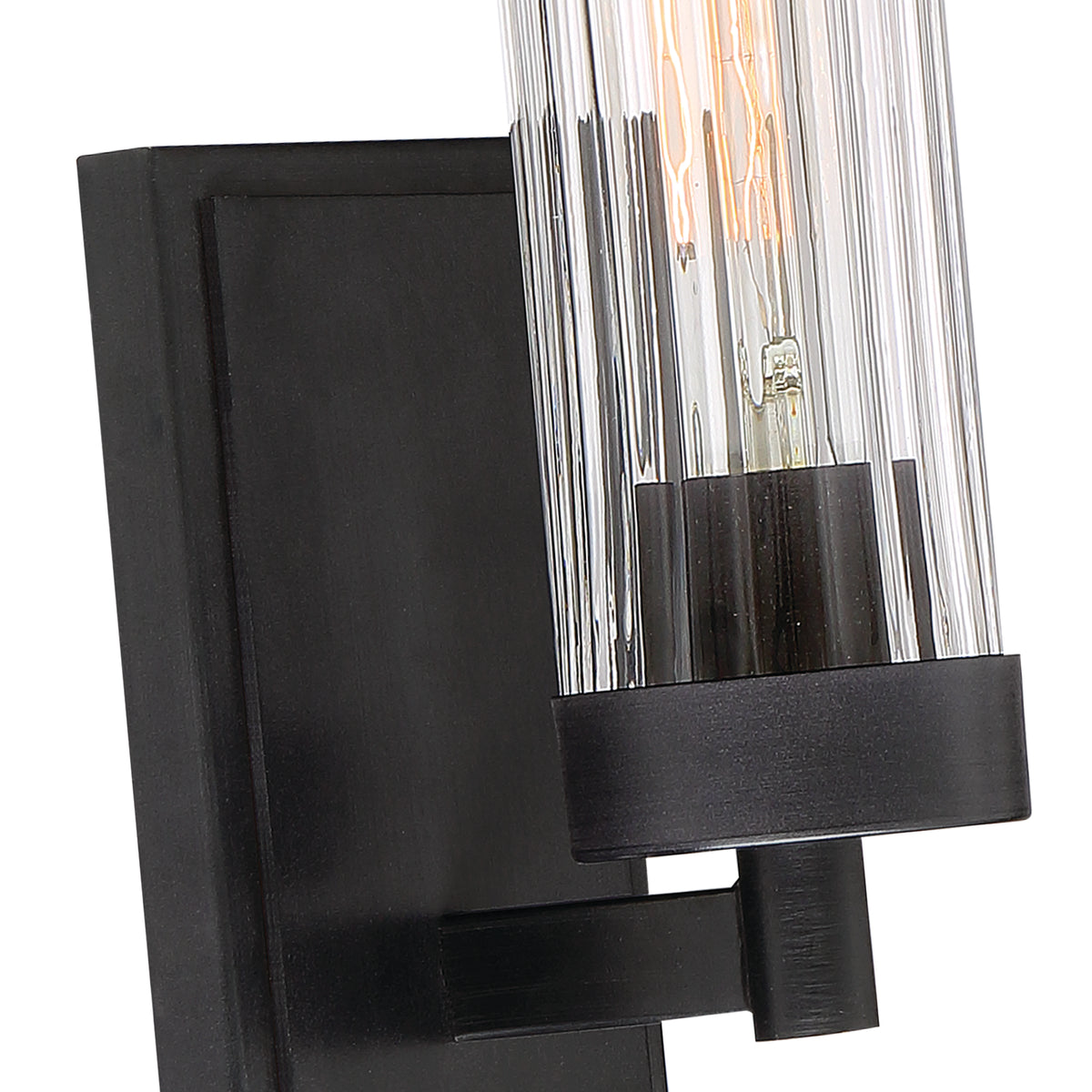 Braden 4.5 in. 1-Light Iron Graphite Modern Wall Sconce with Clear Striated Glass Shade for Living Rooms