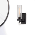 Braden 4.5 in. 1-Light Iron Graphite Modern Wall Sconce with Clear Striated Glass Shade for Living Rooms