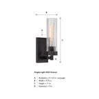 Braden 4.5 in. 1-Light Iron Graphite Modern Wall Sconce with Clear Striated Glass Shade for Living Rooms