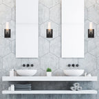 Braden 4.5 in. 1-Light Iron Graphite Modern Wall Sconce with Clear Striated Glass Shade for Living Rooms