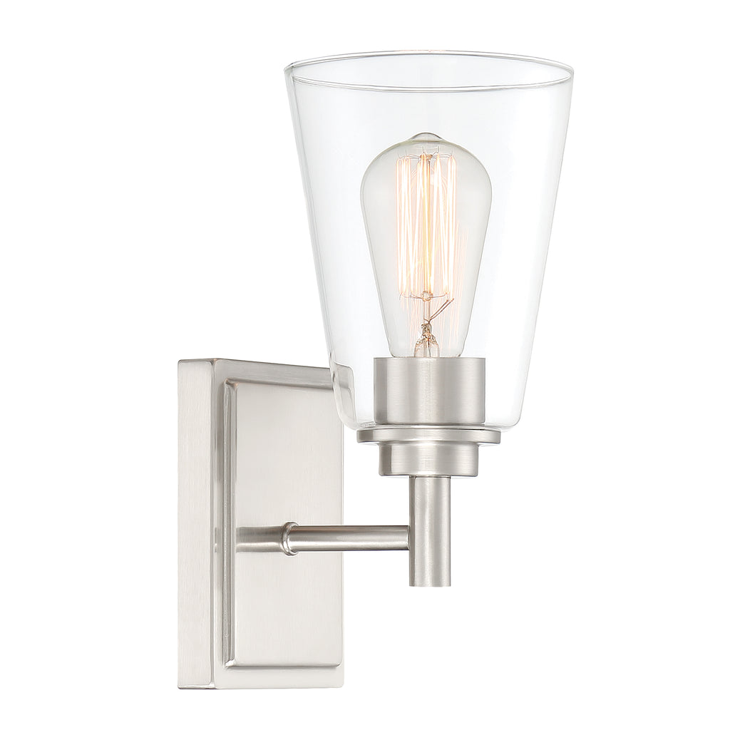 Westin 5.25 in. 1-Light Satin Platinum Industrial Wall Sconce with Clear Glass Shade for Living Rooms
