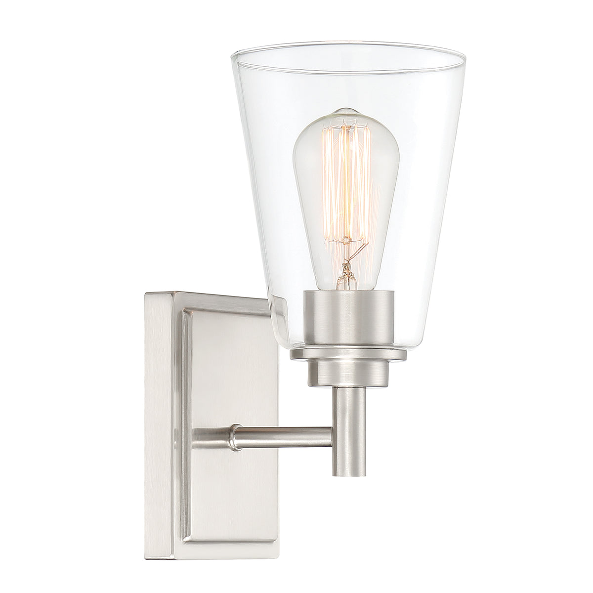 Westin 5.25 in. 1-Light Satin Platinum Industrial Wall Sconce with Clear Glass Shade for Living Rooms