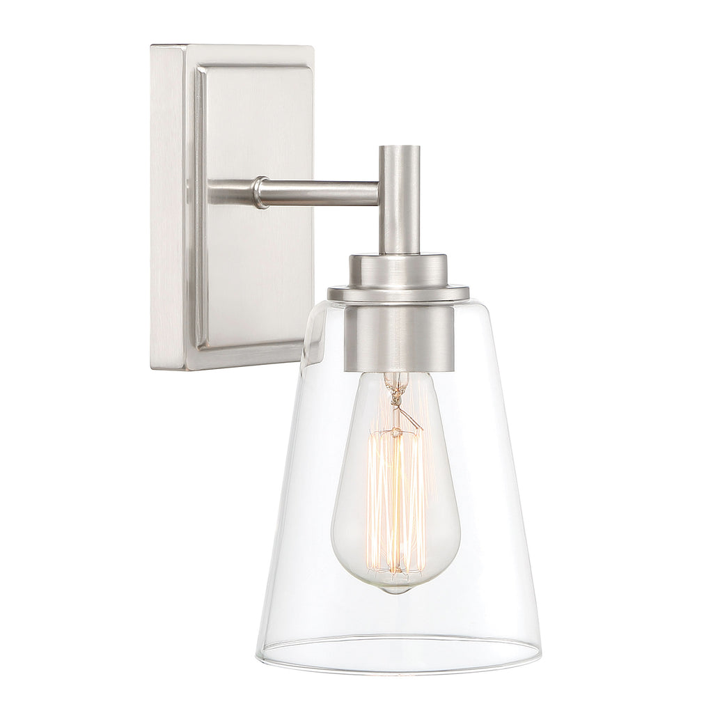 Westin 5.25 in. 1-Light Satin Platinum Industrial Wall Sconce with Clear Glass Shade for Living Rooms