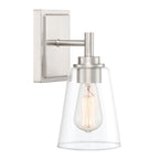 Westin 5.25 in. 1-Light Satin Platinum Industrial Wall Sconce with Clear Glass Shade for Living Rooms
