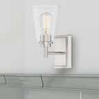 Westin 5.25 in. 1-Light Satin Platinum Industrial Wall Sconce with Clear Glass Shade for Living Rooms