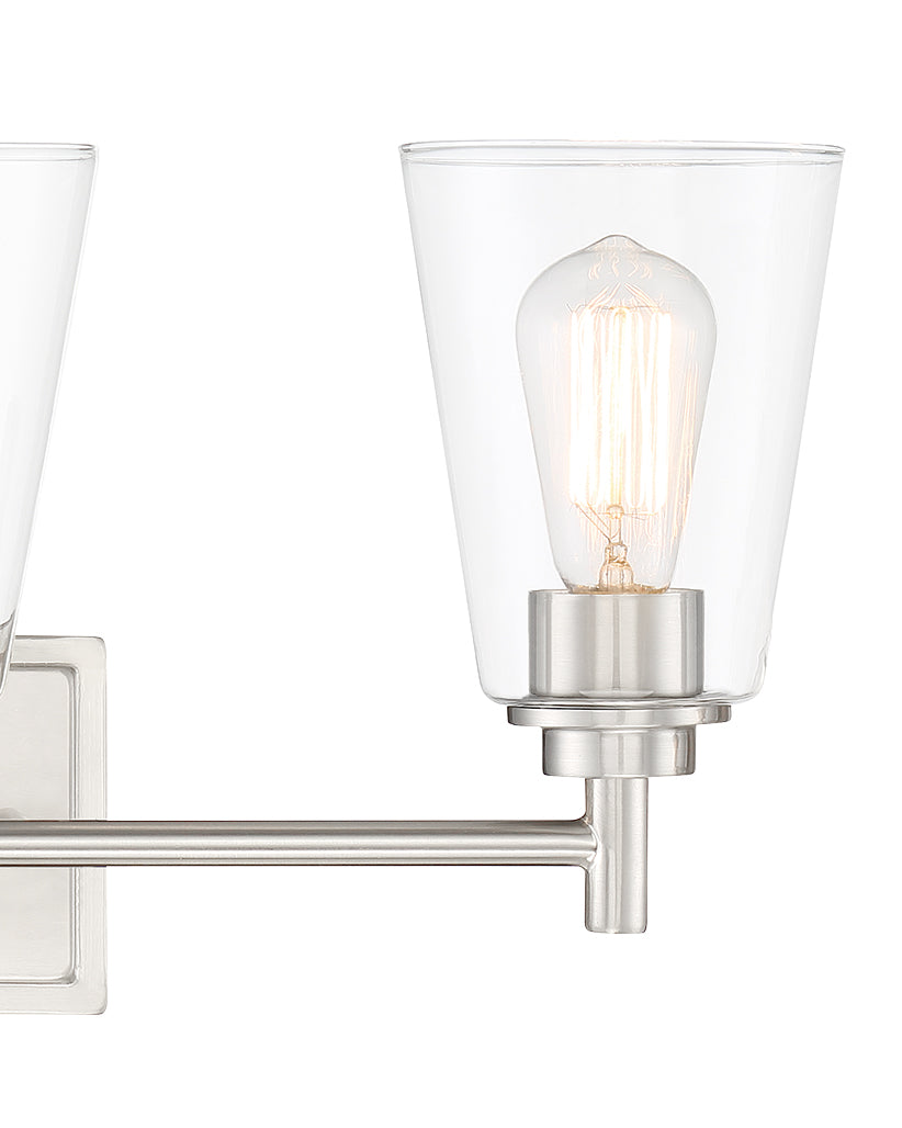 Westin 22.5 in. 3-Light Satin Platinum Industrial Wall Sconce with Clear Glass Shades for Living Rooms