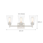 Westin 22.5 in. 3-Light Satin Platinum Industrial Wall Sconce with Clear Glass Shades for Living Rooms