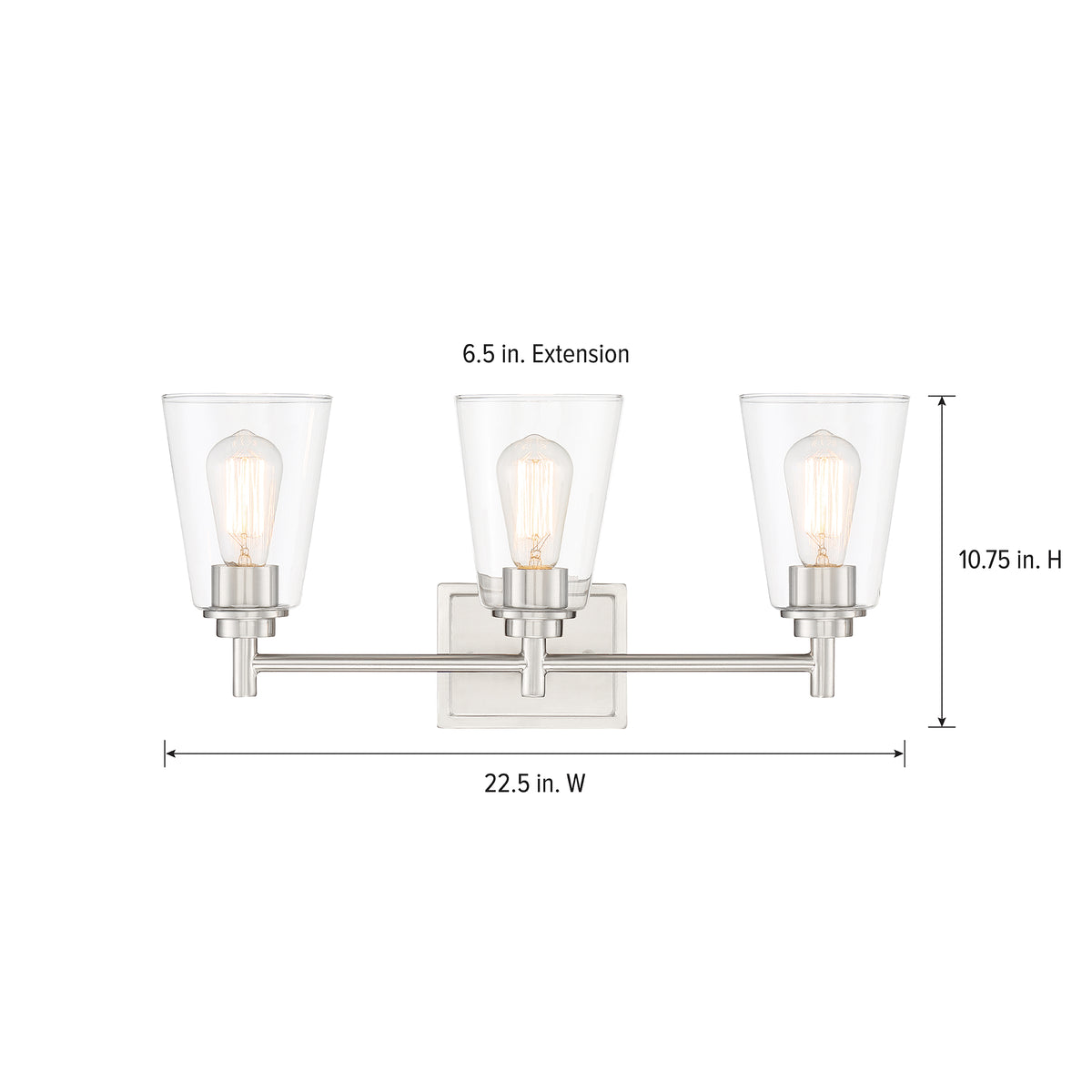 Westin 22.5 in. 3-Light Satin Platinum Industrial Wall Sconce with Clear Glass Shades for Living Rooms