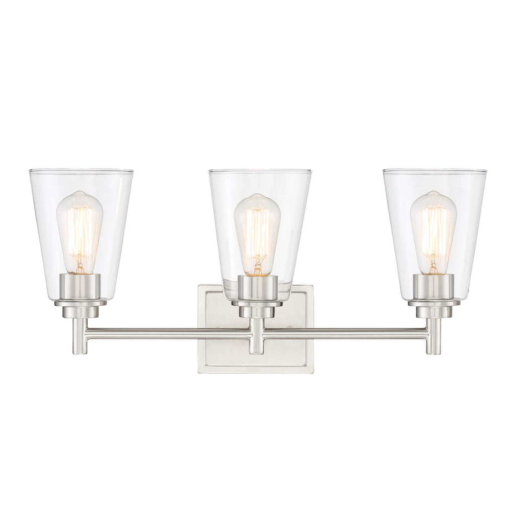 Westin 22.5 in. 3-Light Satin Platinum Industrial Wall Sconce with Clear Glass Shades for Living Rooms