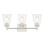 Westin 22.5 in. 3-Light Satin Platinum Industrial Wall Sconce with Clear Glass Shades for Living Rooms