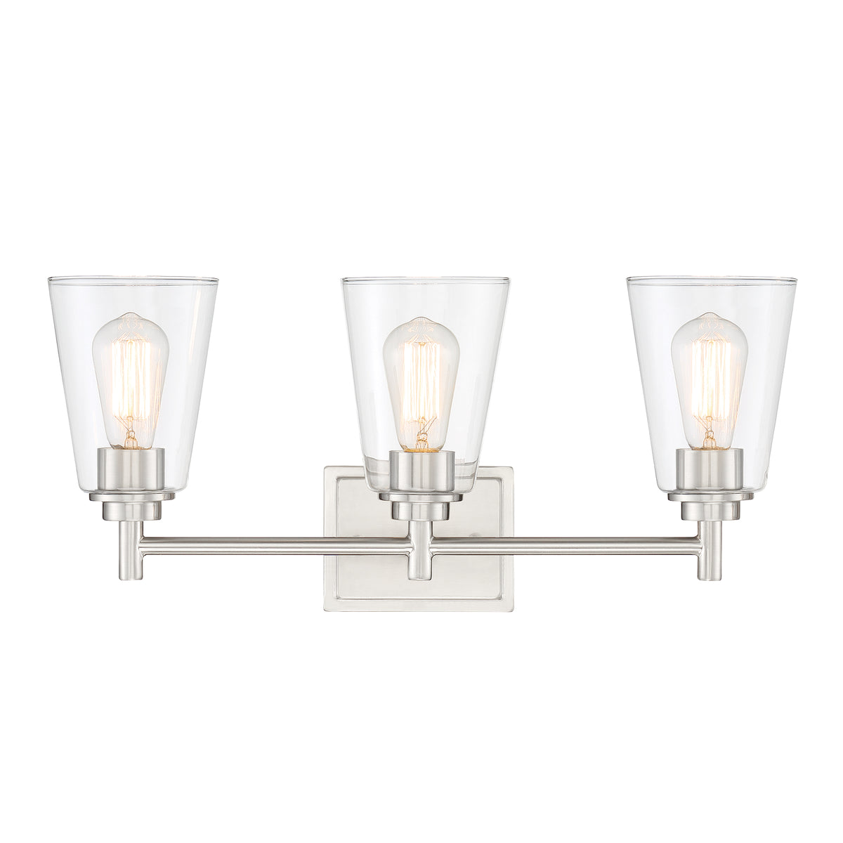 Westin 22.5 in. 3-Light Satin Platinum Industrial Wall Sconce with Clear Glass Shades for Living Rooms