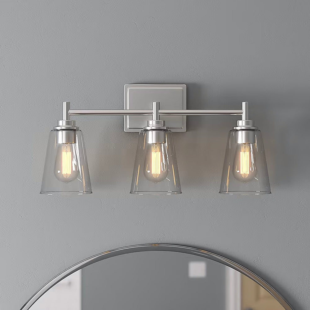 Westin 22.5 in. 3-Light Satin Platinum Industrial Wall Sconce with Clear Glass Shades for Living Rooms