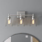 Westin 22.5 in. 3-Light Satin Platinum Industrial Wall Sconce with Clear Glass Shades for Living Rooms