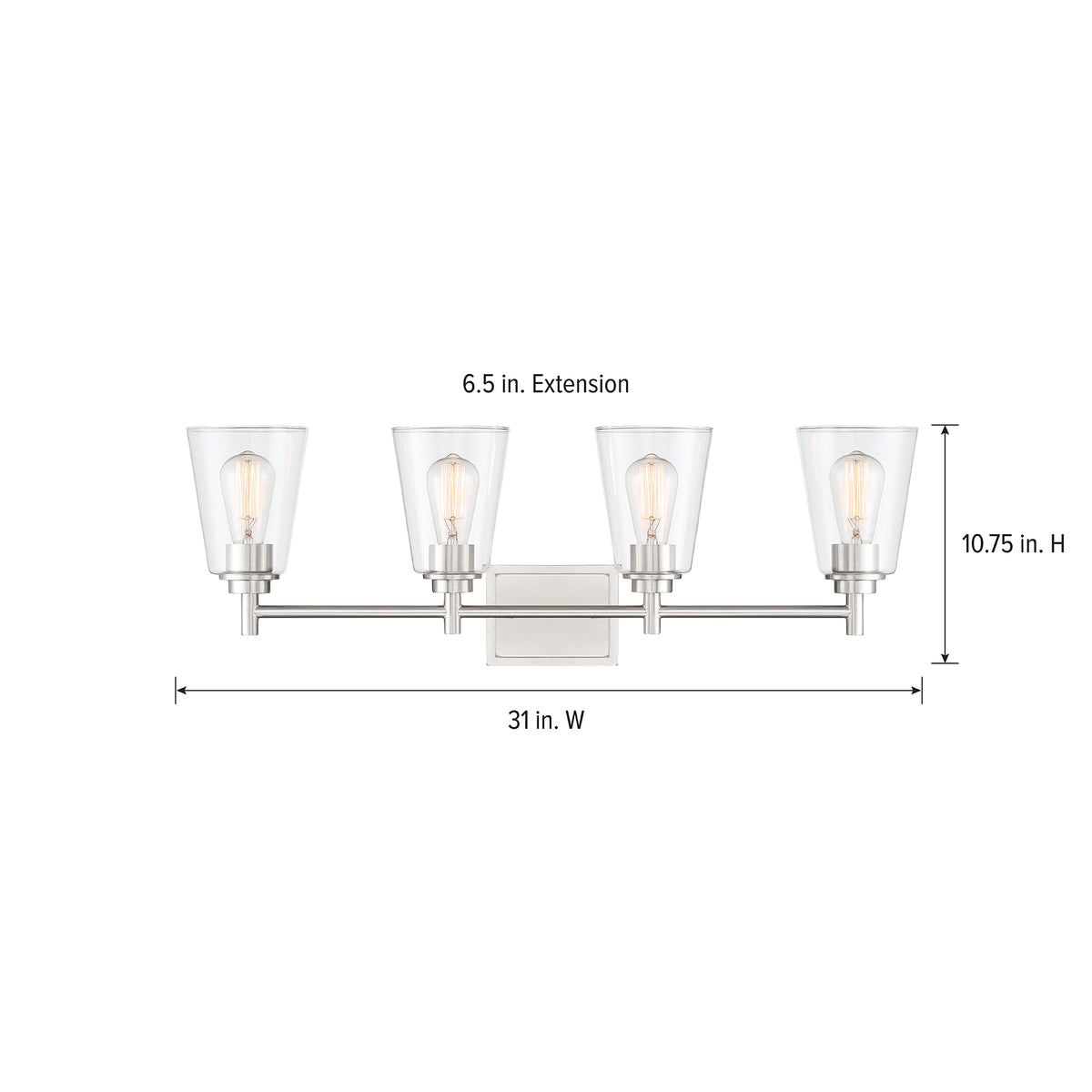 Westin 31 in. 4-Light Satin Platinum Industrial Vanity Light with Clear Glass Shades for Bathrooms