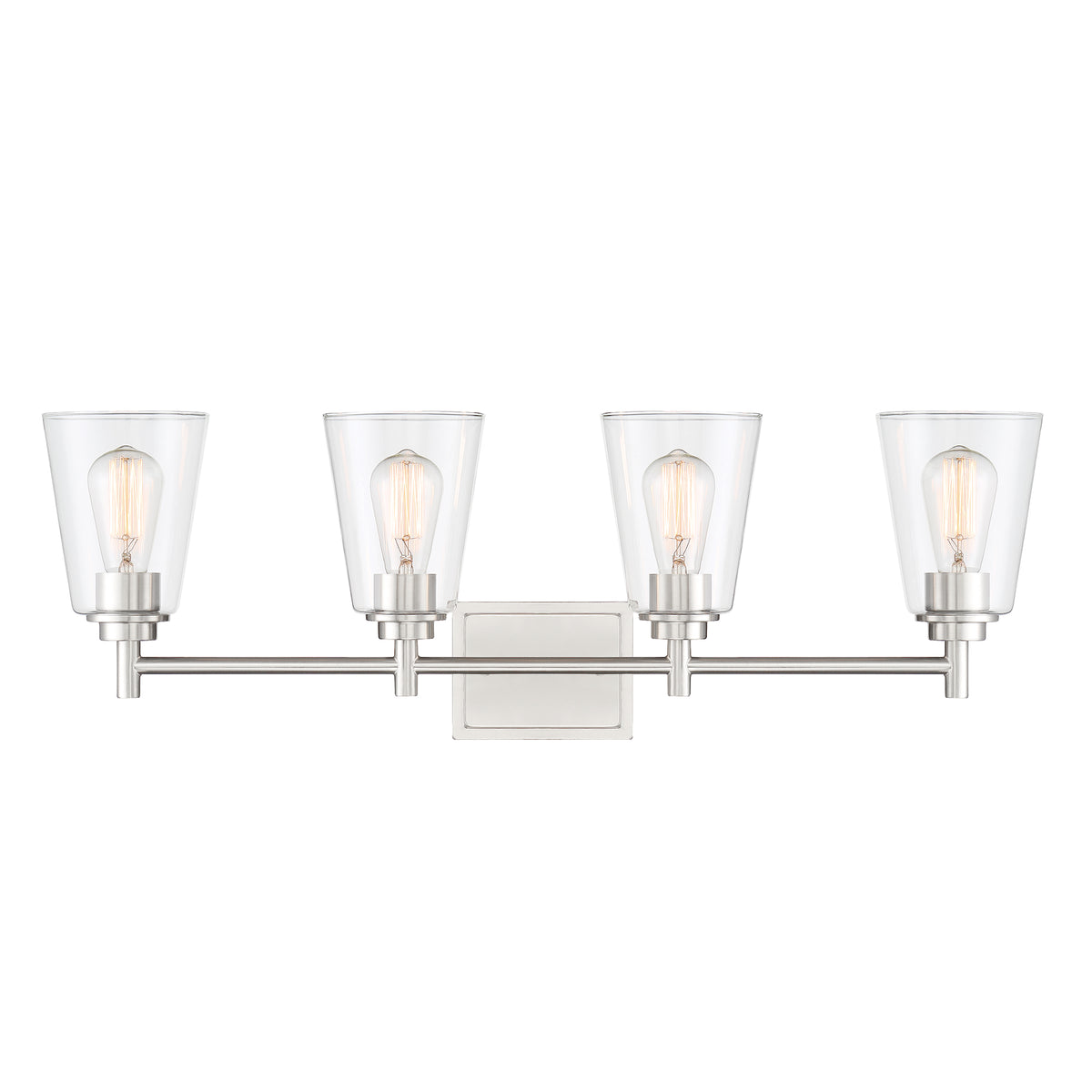 Westin 31 in. 4-Light Satin Platinum Industrial Vanity Light with Clear Glass Shades for Bathrooms