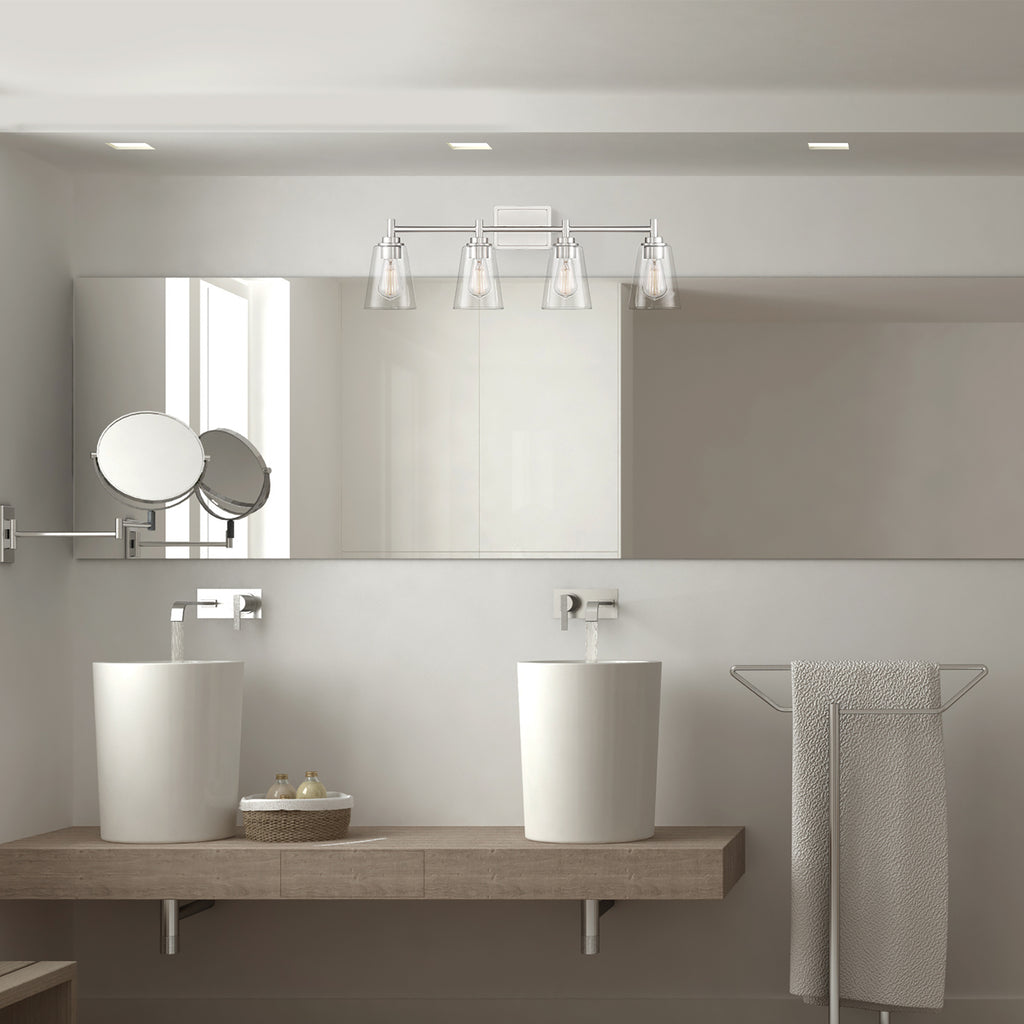 Westin 31 in. 4-Light Satin Platinum Industrial Vanity Light with Clear Glass Shades for Bathrooms