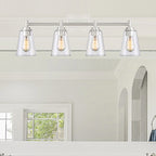 Westin 31 in. 4-Light Satin Platinum Industrial Vanity Light with Clear Glass Shades for Bathrooms