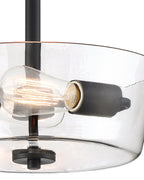 Westin 12 in. 2-Light Matte Black Industrial Entryway Semi-Flush Mount with Clear Glass Shade