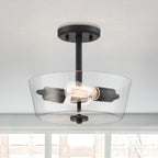 Westin 12 in. 2-Light Matte Black Industrial Entryway Semi-Flush Mount with Clear Glass Shade