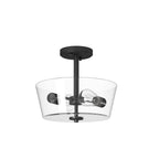 Westin 12 in. 2-Light Matte Black Industrial Entryway Semi-Flush Mount with Clear Glass Shade