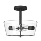 Westin 12 in. 2-Light Matte Black Industrial Entryway Semi-Flush Mount with Clear Glass Shade