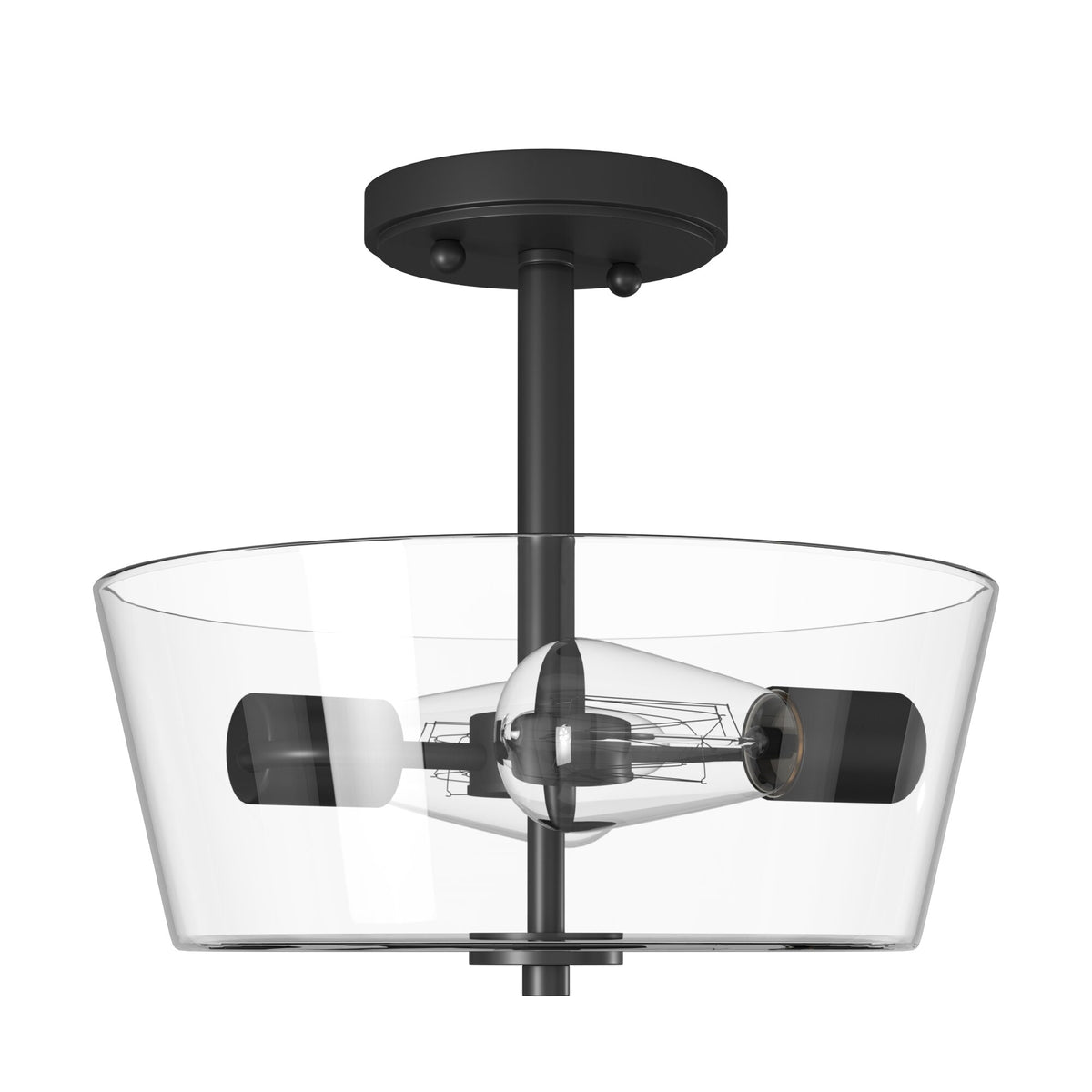 Westin 12 in. 2-Light Matte Black Industrial Entryway Semi-Flush Mount with Clear Glass Shade