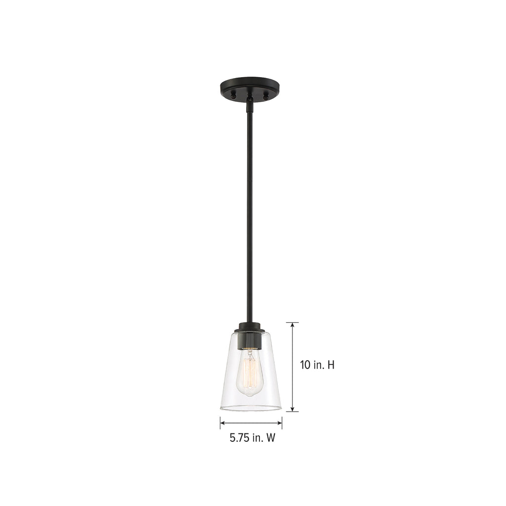 Westin 60-Watt 1-Light Matte Black Industrial Pendant Light with Clear Glass Shade and No Bulbs Included