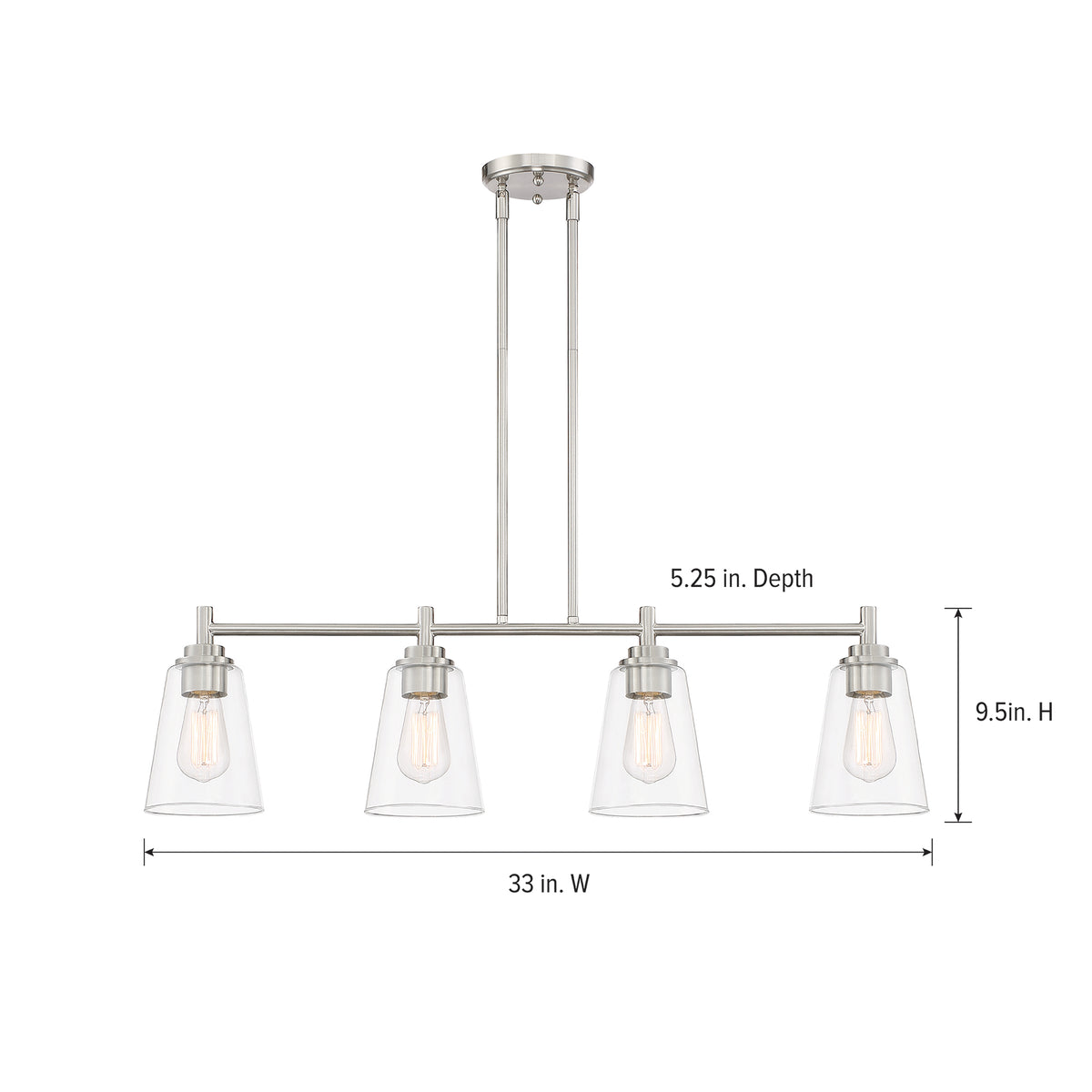 Westin 4-Light Satin Platinum Industrial Linear Chandelier for Kitchen Islands with No Bulbs Included
