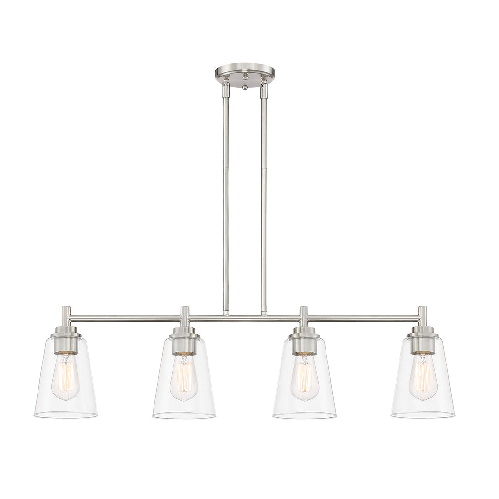 Westin 4-Light Satin Platinum Industrial Linear Chandelier for Kitchen Islands with No Bulbs Included