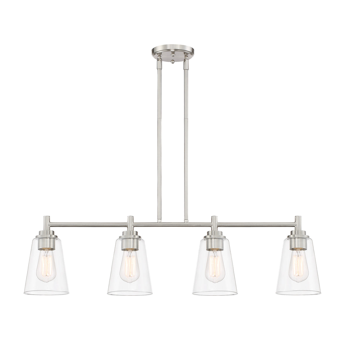 Westin 4-Light Satin Platinum Industrial Linear Chandelier for Kitchen Islands with No Bulbs Included