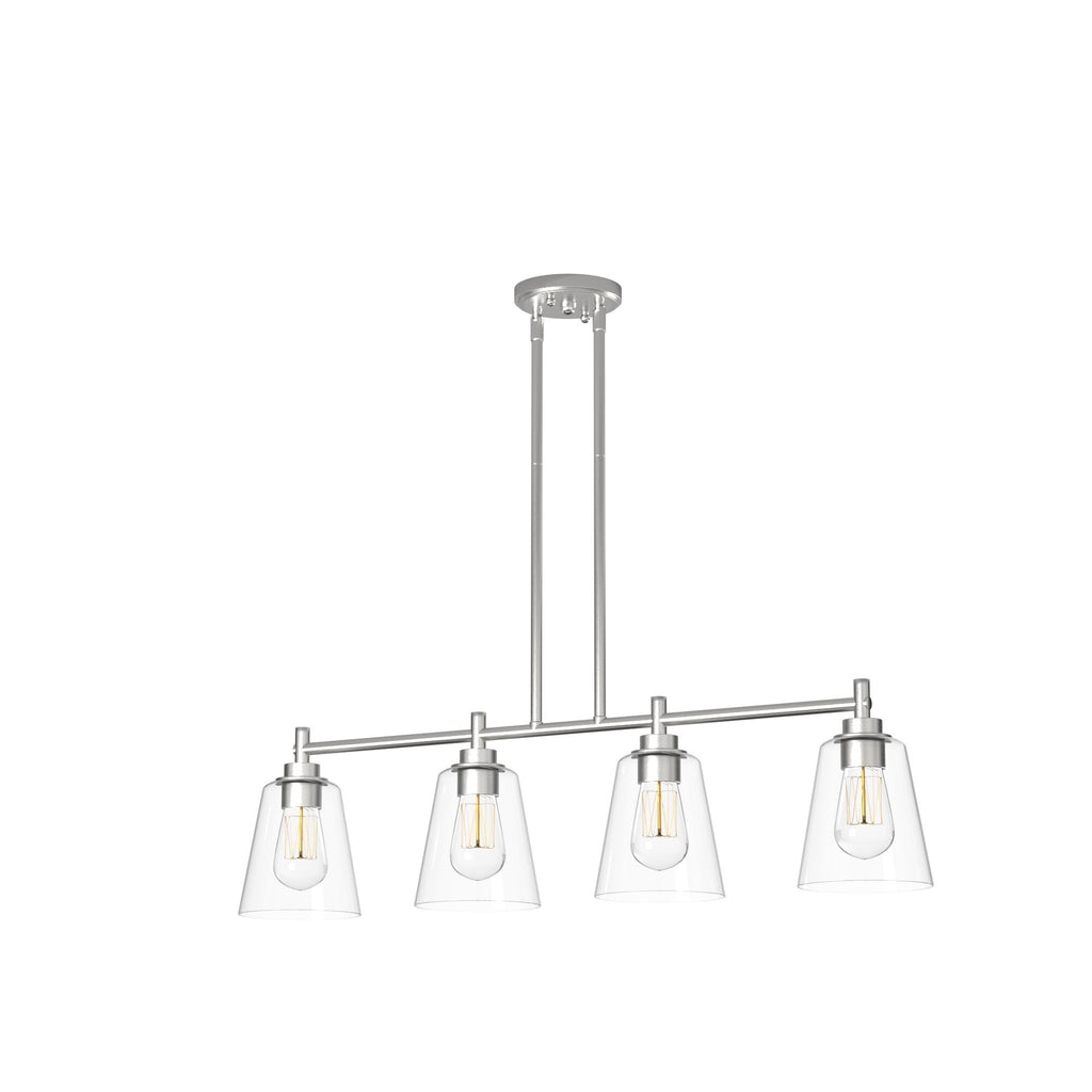 Westin 4-Light Satin Platinum Industrial Linear Chandelier for Kitchen Islands with No Bulbs Included
