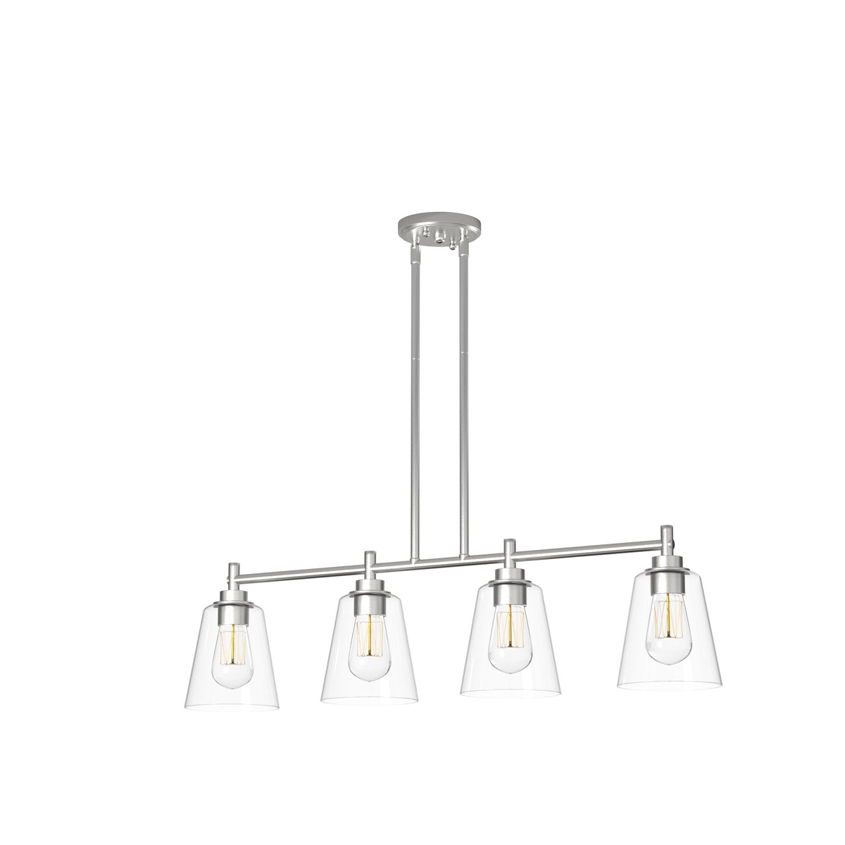 Westin 4-Light Satin Platinum Industrial Linear Chandelier for Kitchen Islands with No Bulbs Included
