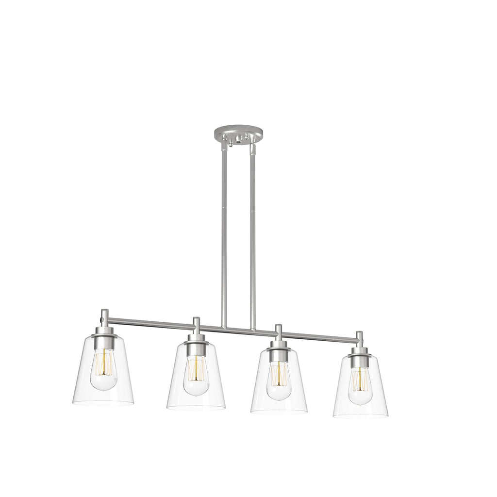 Westin 4-Light Satin Platinum Industrial Linear Chandelier for Kitchen Islands with No Bulbs Included