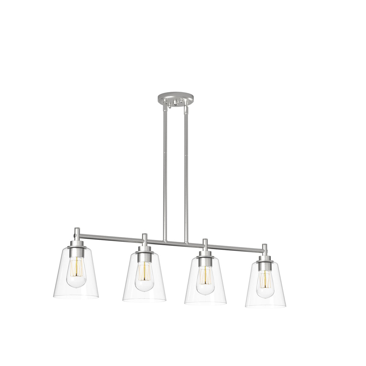 Westin 4-Light Satin Platinum Industrial Linear Chandelier for Kitchen Islands with No Bulbs Included