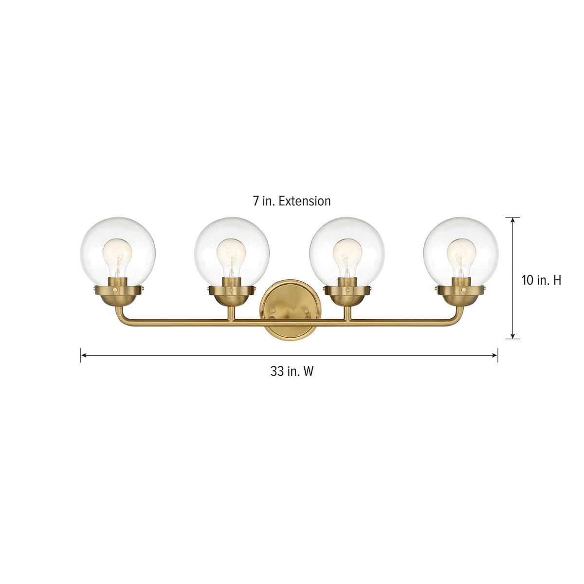 Knoll 33 in. 4-Light Brushed Gold Retro Vanity Light with Clear Glass Shades for Bathrooms