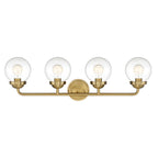 Knoll 33 in. 4-Light Brushed Gold Retro Vanity Light with Clear Glass Shades for Bathrooms