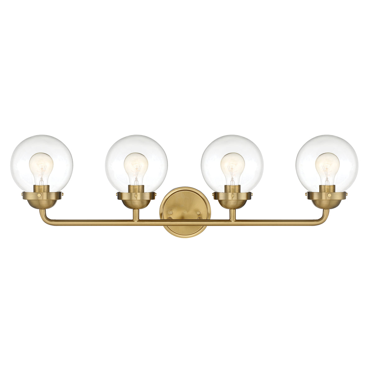 Knoll 33 in. 4-Light Brushed Gold Retro Vanity Light with Clear Glass Shades for Bathrooms